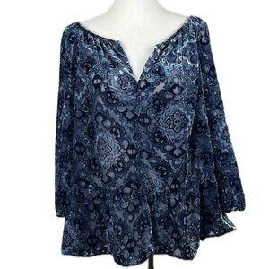 Faded Glory Velvet Burnout Peasant Top Sz L Oversized Sheer Whimsigoth Fairy Y2K